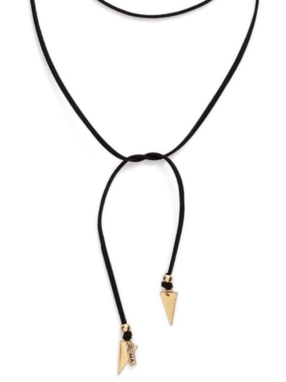 Vanessa Mooney Black Suede wrap choker Necklace with Gold Spike Charms